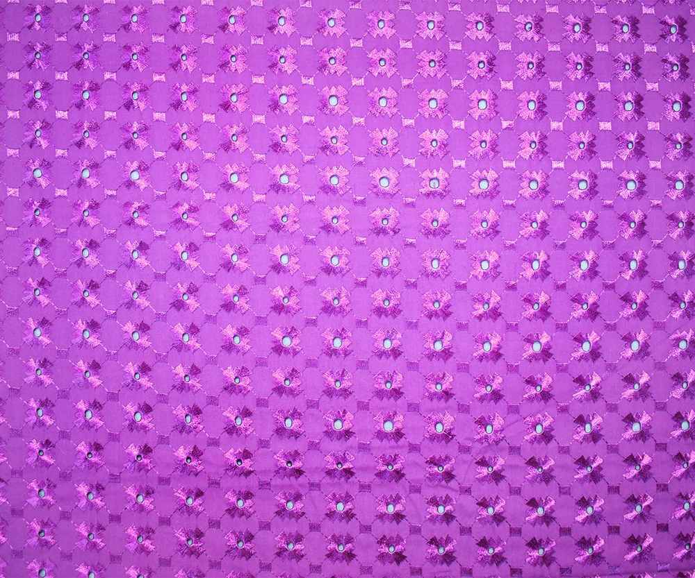 Purple Poly-Cotton Embroidered Geometric Pixel Scallop Woven Fabric - Image 4