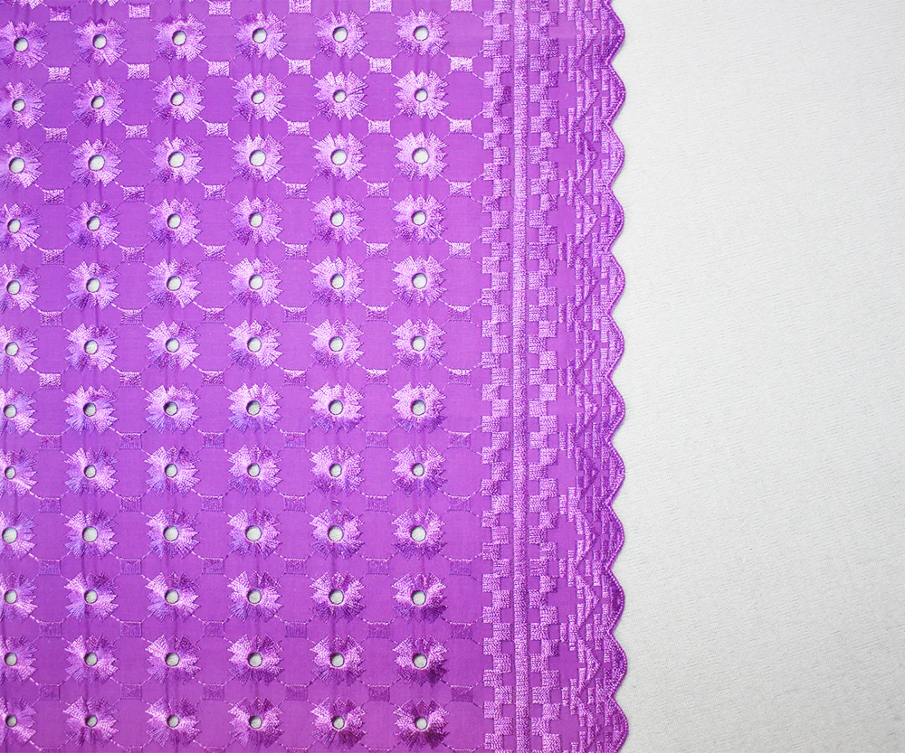 Purple Poly-Cotton Embroidered Geometric Pixel Scallop Woven Fabric - Image 3