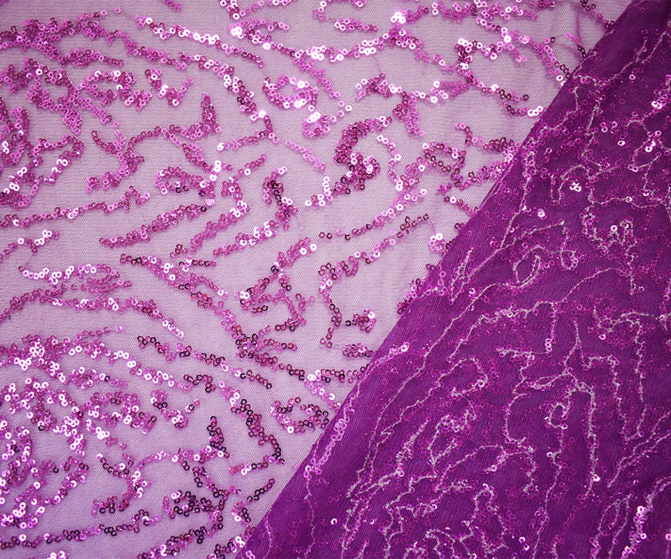 Purple Polyester Abstract Sequined Mesh Tulle Fabric - Image 2