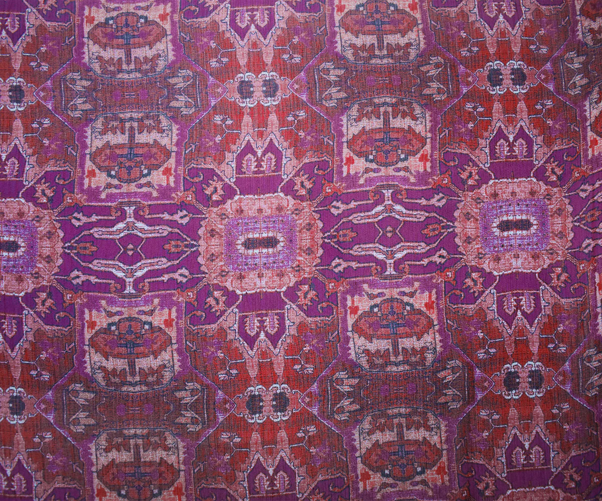 Purple-Red-Multi Poly Aztec Printed Crinkle Yoryu Chiffon Woven Fabric - Image 3