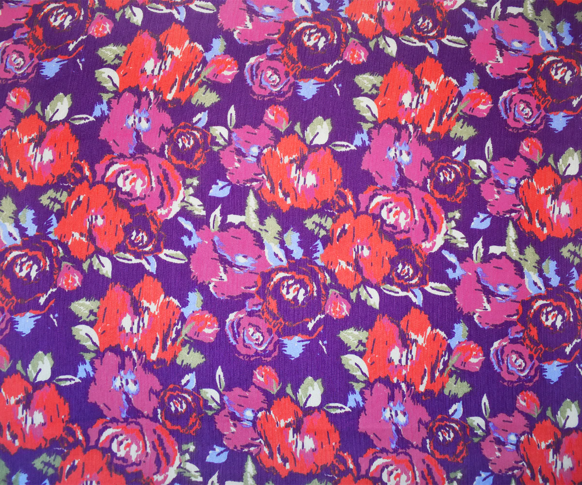 Purple-Red-Multi Poly Ink Floral Printed Crinkle Yoryu Chiffon Woven Fabric - Image 3