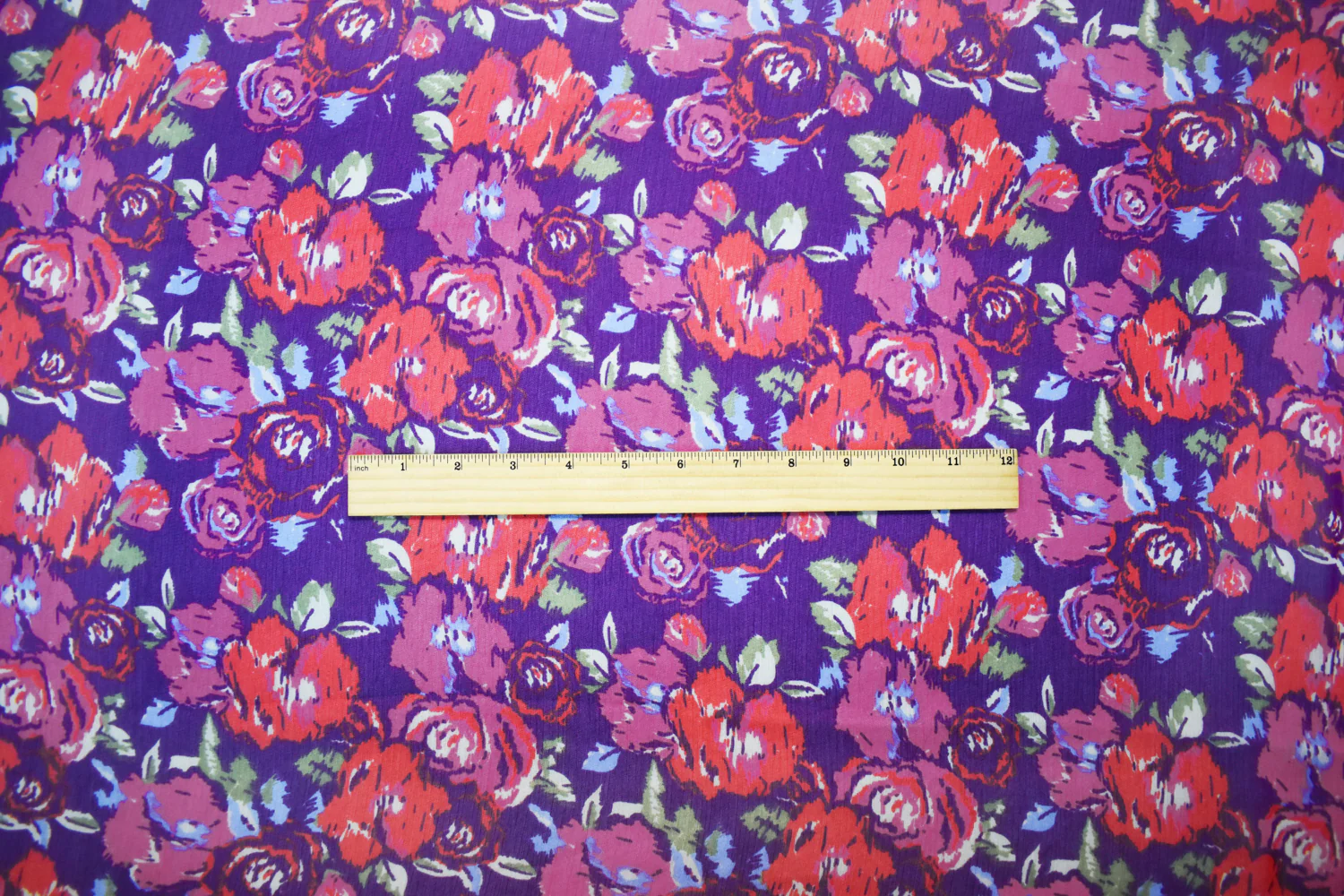 Purple-Red-Multi Poly Ink Floral Printed Crinkle Yoryu Chiffon Woven Fabric - Image 4