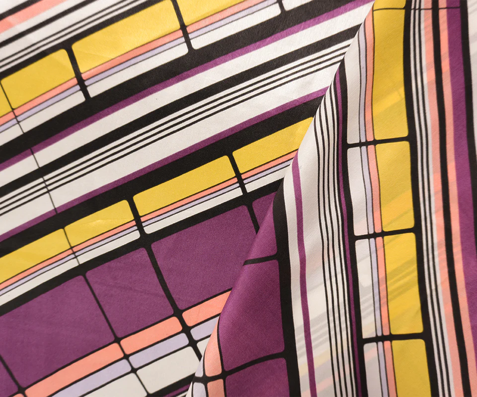 Purple Silk Abstract Geometric Printed Satin Charmeuse Woven Fabric - Image 3