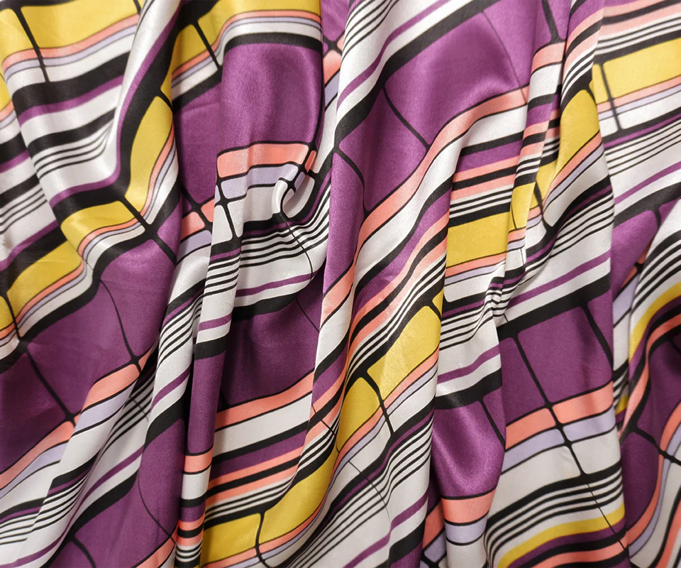 Purple Silk Abstract Geometric Printed Satin Charmeuse Woven Fabric - Image 4