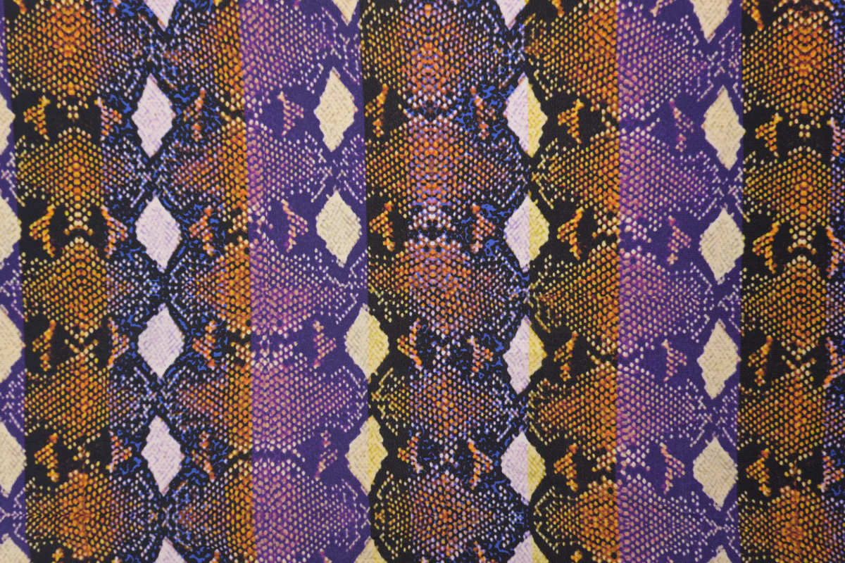 Purple Silk Abstract Reptile Printed Crepe De Chine Woven Fabric - Image 2