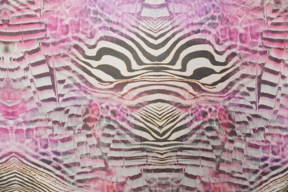 Purple Silk Abstract Zebra Printed Chiffon Woven Fabric - Image 4