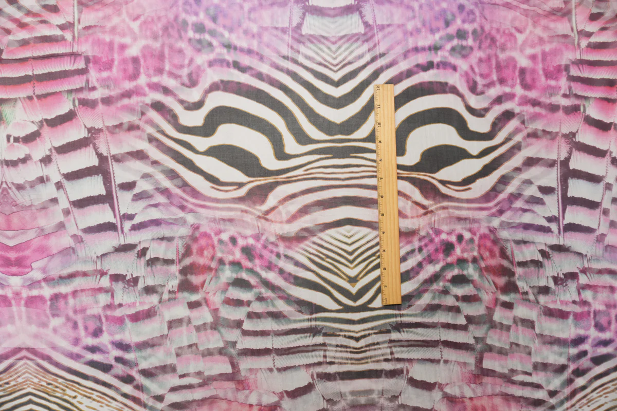 Purple Silk Abstract Zebra Printed Chiffon Woven Fabric - Image 5