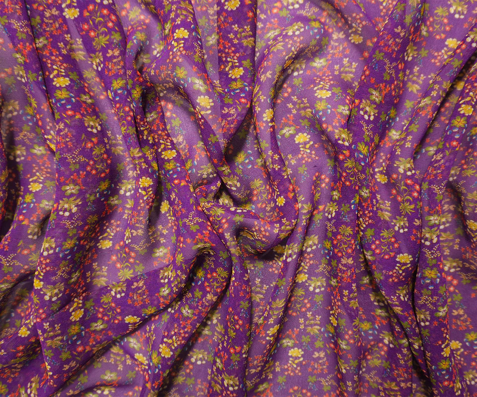 Purple Silk Floral Printed Chiffon Woven Fabric - Image 3