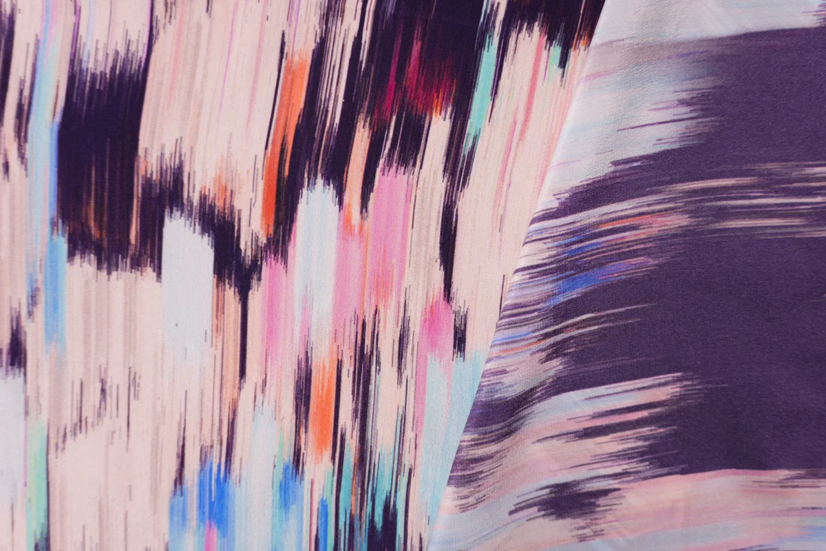 Purple Silk Ikat Printed Crepe De Chine Woven Fabric - Image 2