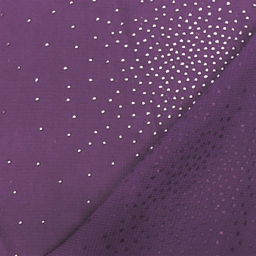 Purple-Silver Foil Dot Printed Poly Chiffon Woven Fabric - Image 2
