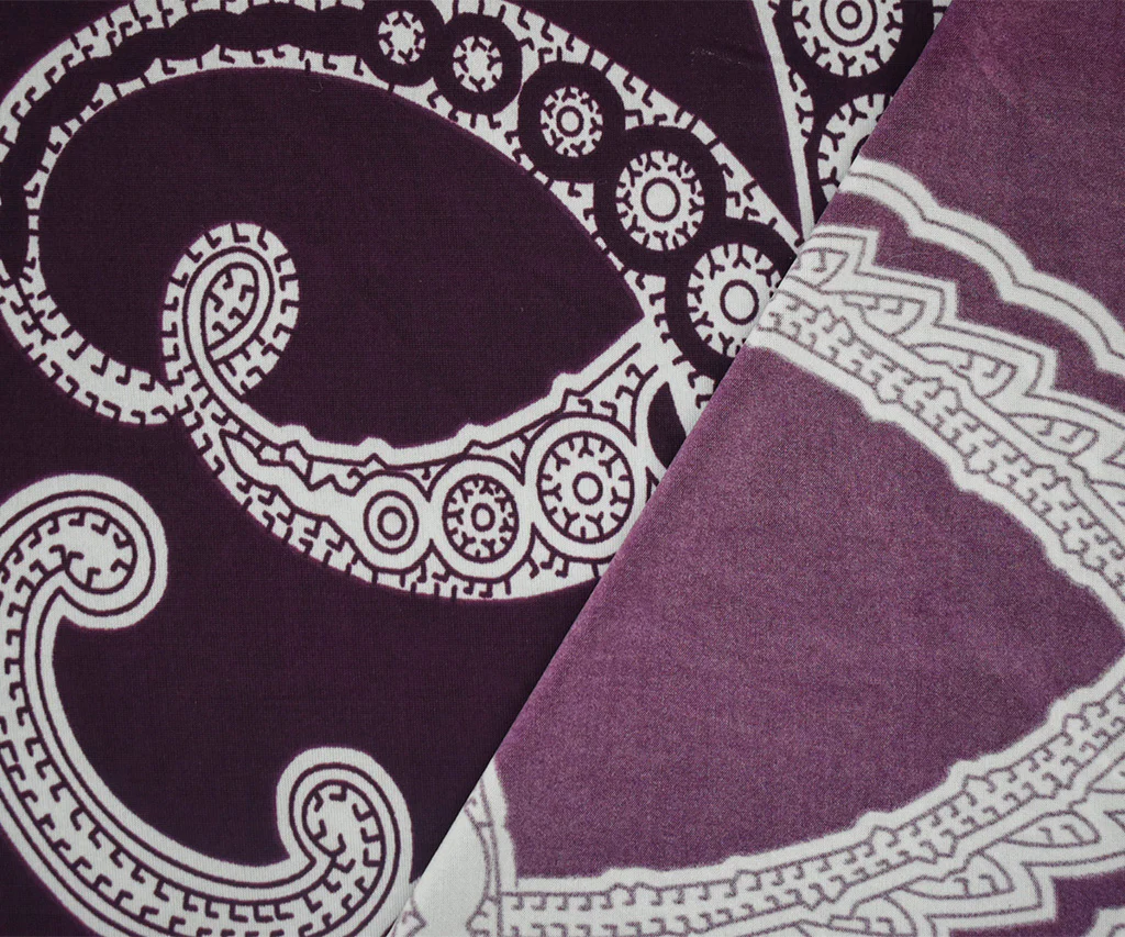 Purple-White Poly Stretch Spandex Baroque Printed Tricot Knit Fabric - Image 2