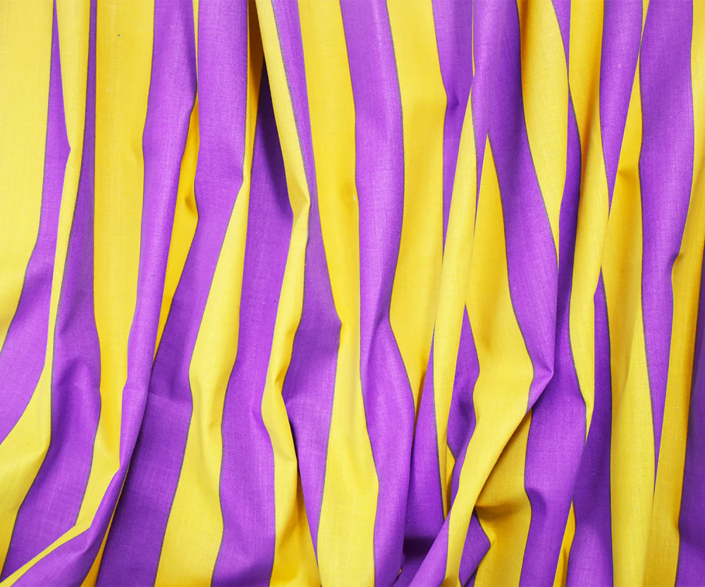 Purple-Yellow Cotton-Poly Japanese Vertical Stripe Printed Woven Fabric - Image 3