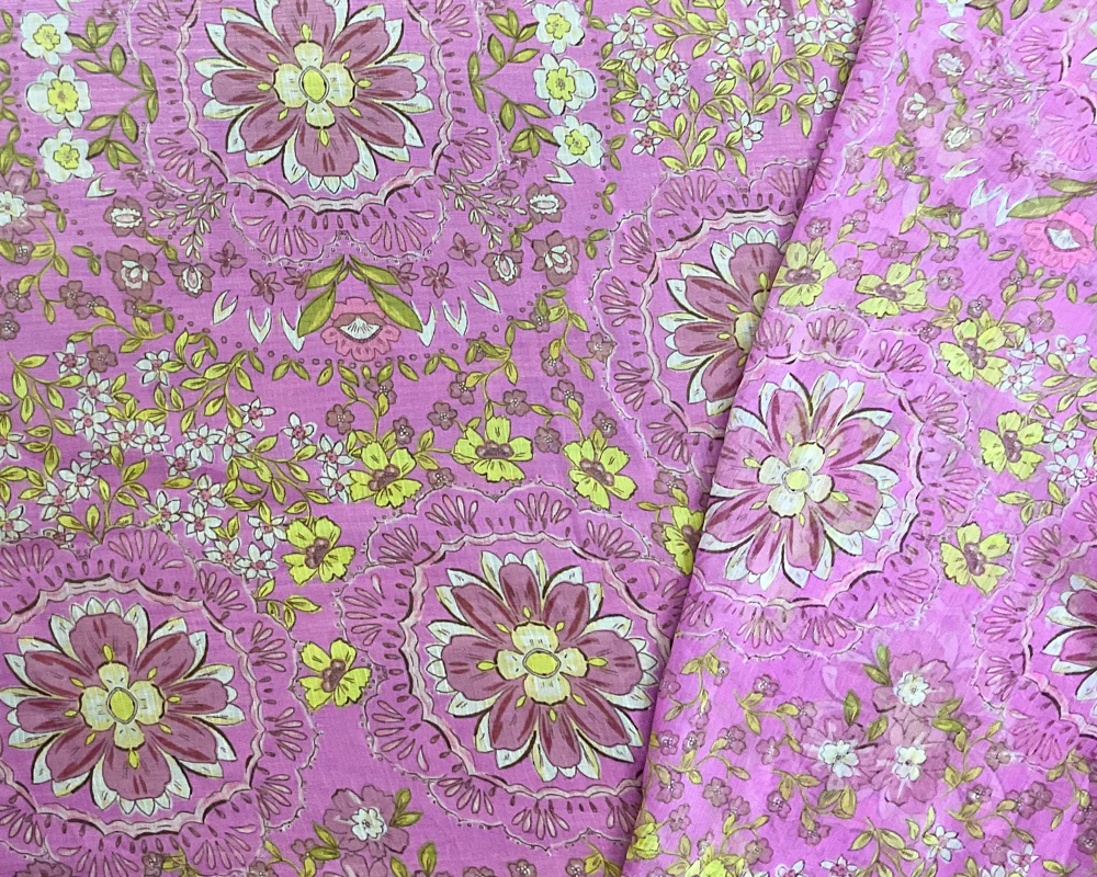 Purple-Yellow-Multi Poly Floral Printed Crinkle Yoryu Chiffon Woven Fabric - Image 2