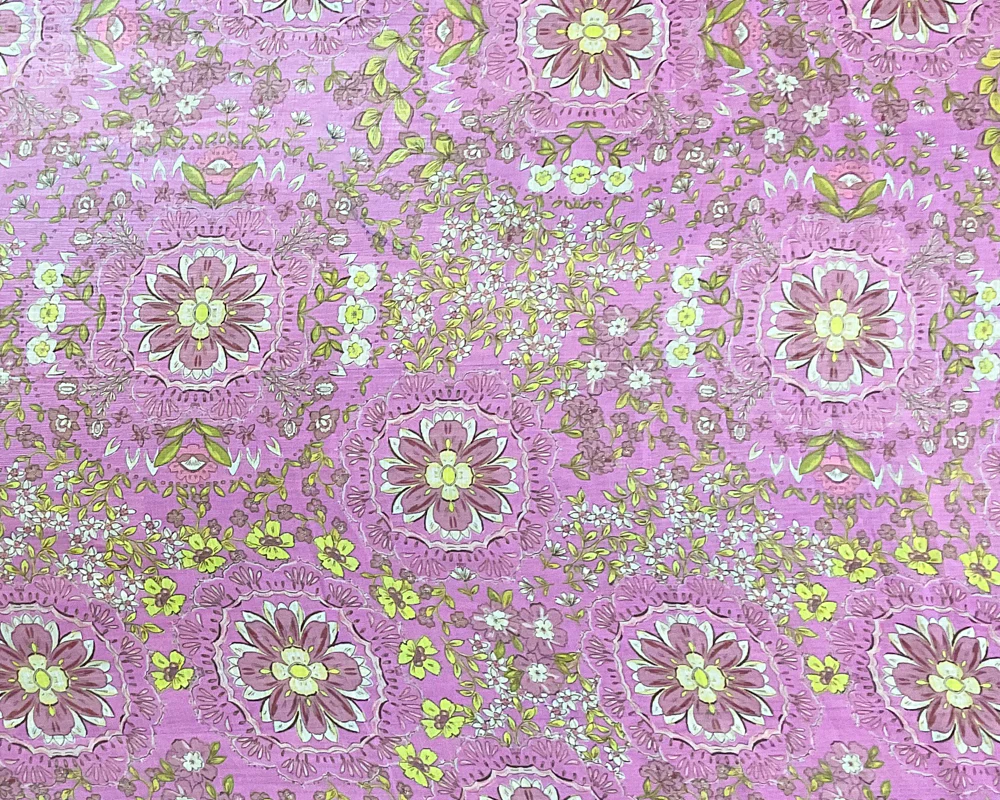 Purple-Yellow-Multi Poly Floral Printed Crinkle Yoryu Chiffon Woven Fabric - Image 3