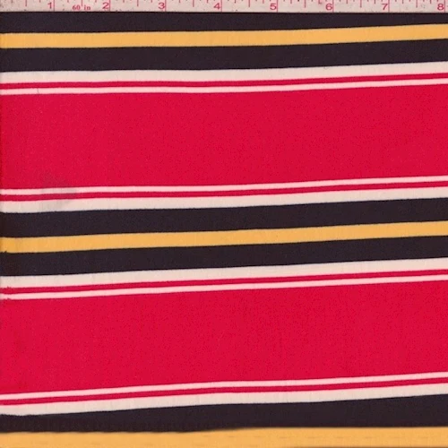 Raspberry/Navy/Yellow Stripe Double Brushed Jersey Knit Fabric