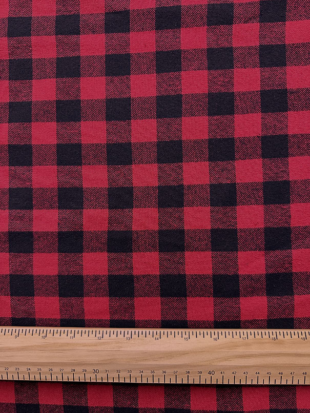 Red and Black Buffalo Plaid Yarn Dyed Flannel Fabric - Image 2