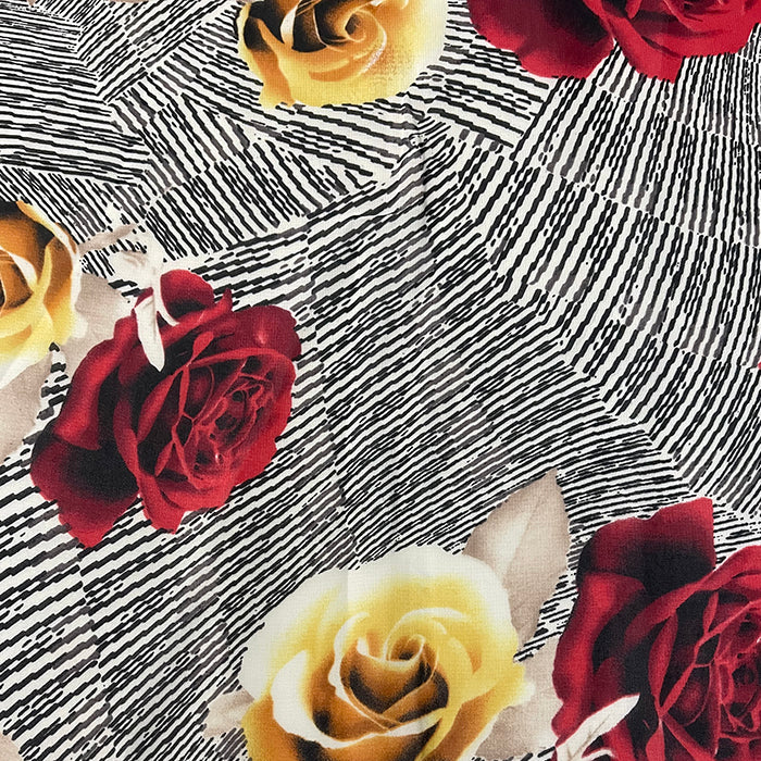 Red and Gold Floral Poly Print Chiffon Fabric - Image 2