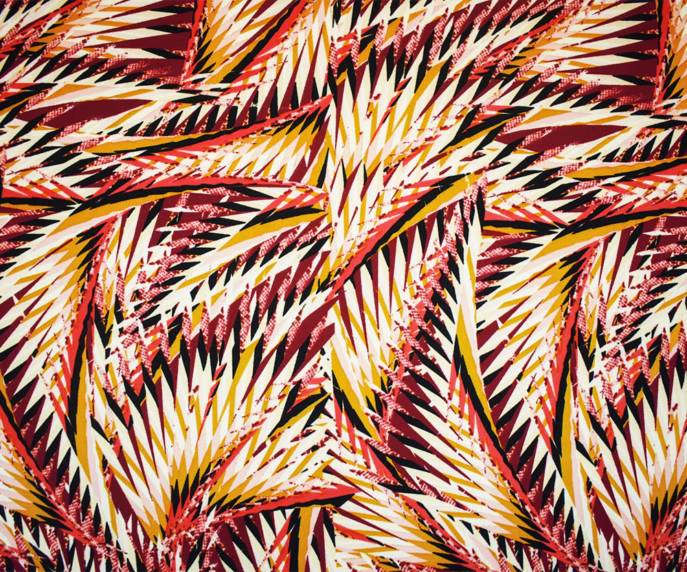Red-Beige-Multi Poly Abstract Geometric Printed Pebble Crepe Woven Fabric - Image 2