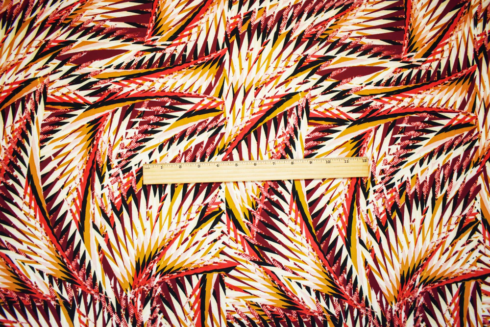 Red-Beige-Multi Poly Abstract Geometric Printed Pebble Crepe Woven Fabric - Image 3