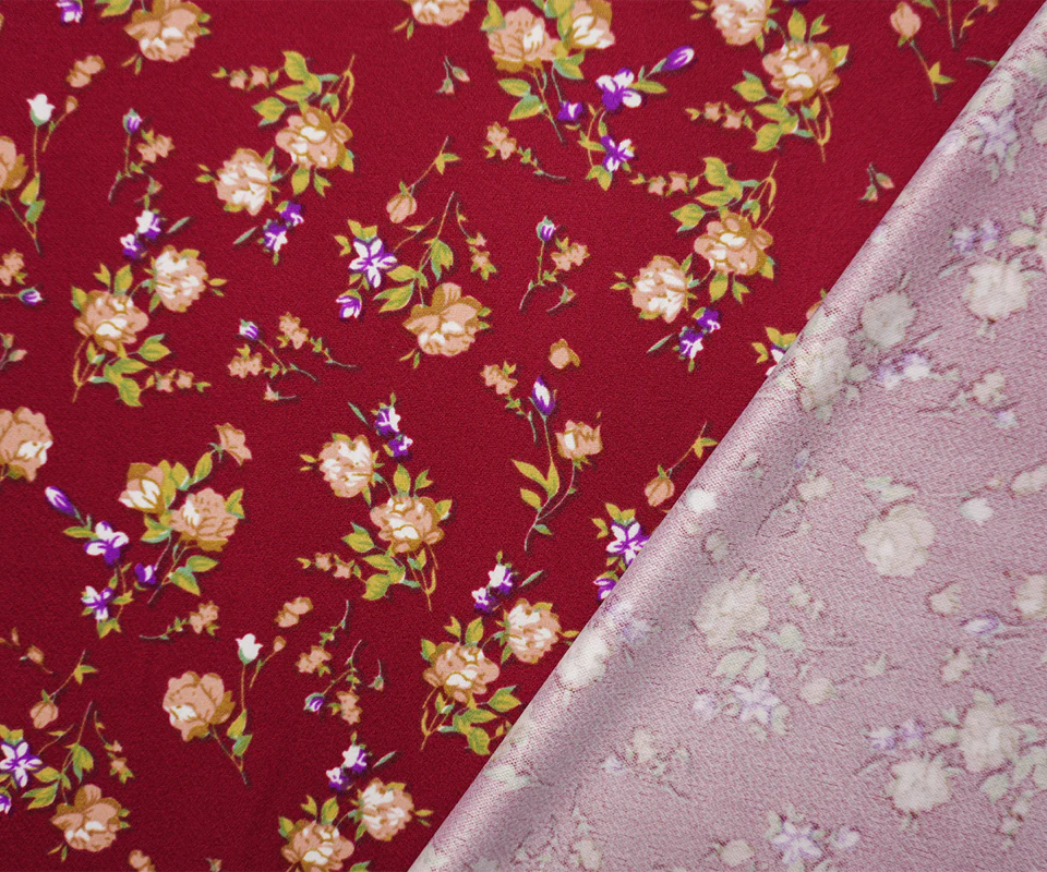 Red-Beige-Multi Poly Floral Print Liverpool Double Knit Fabric - Image 2