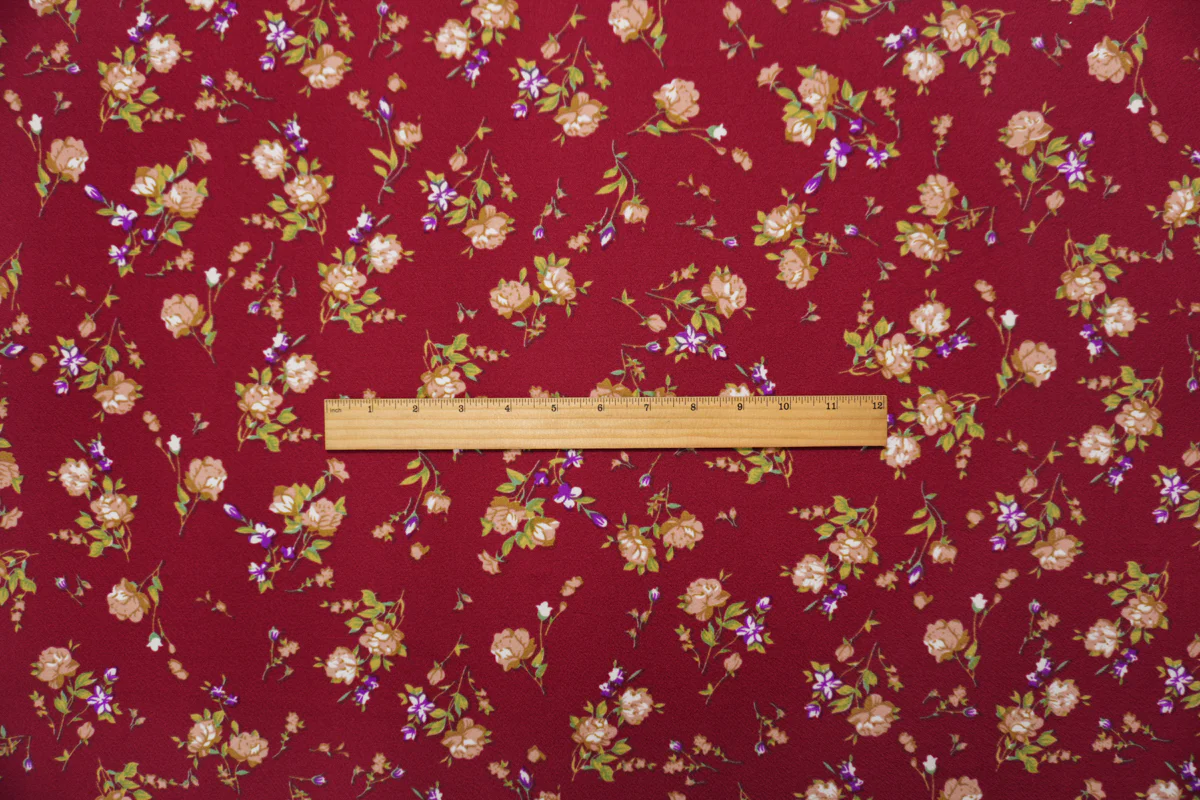 Red-Beige-Multi Poly Floral Print Liverpool Double Knit Fabric - Image 4