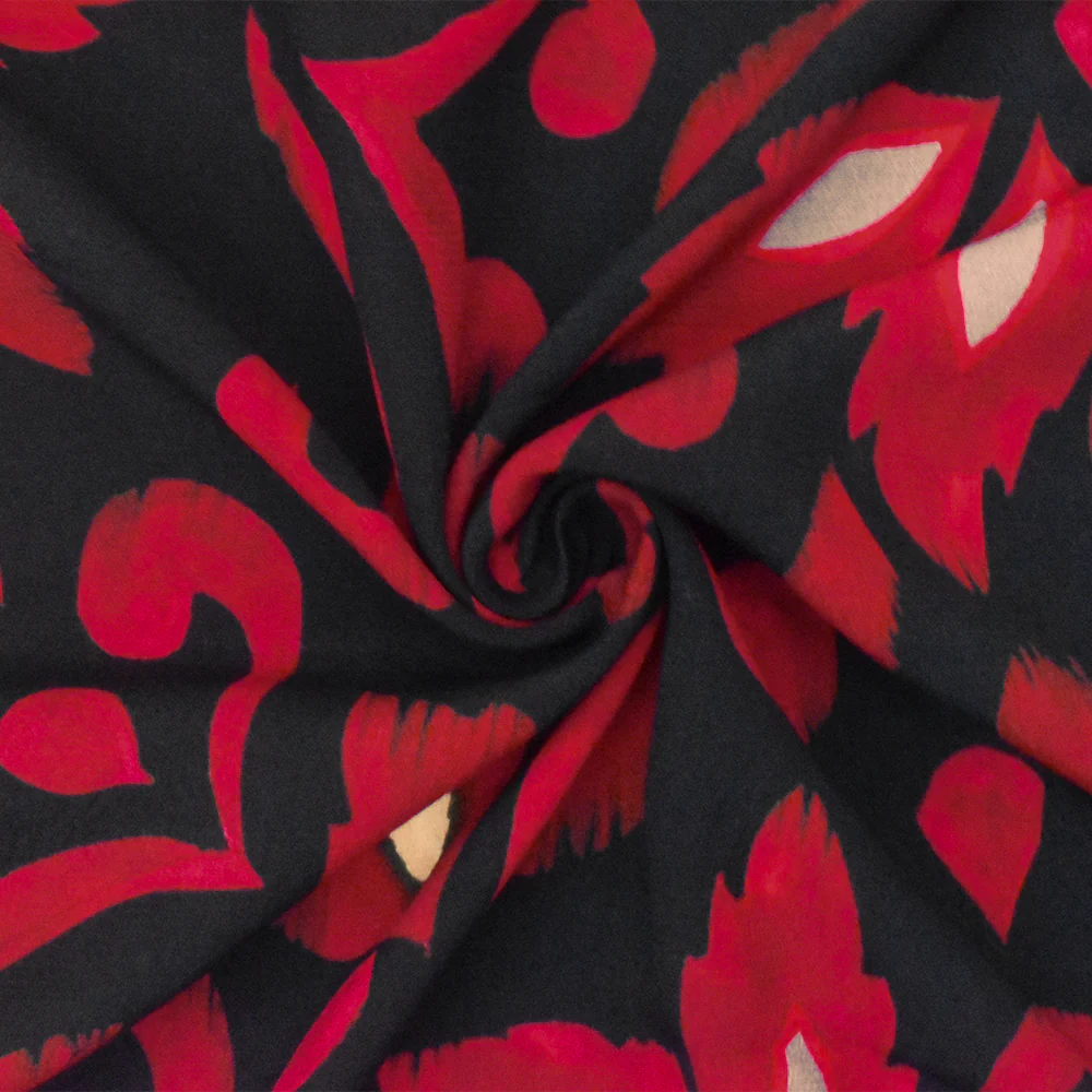 Red-Black Famous Designer Viscose Floral Printed Crepe Faille Fabric - Image 3