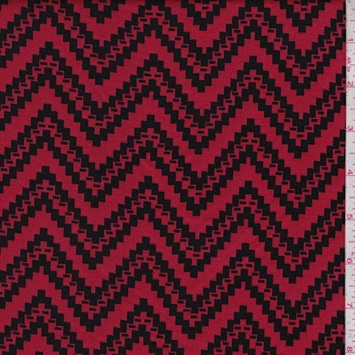 Red/Black Jagged Chevron Jacquard Double Knit Fabric