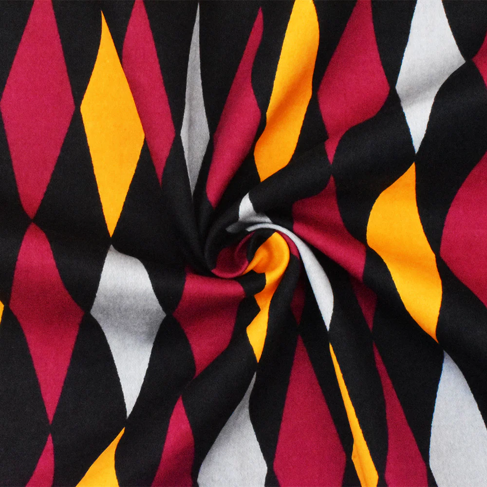 Red-Black-Multi Diamond Printed Stretch Cotton Spandex Twill Sateen Fabric - Image 3