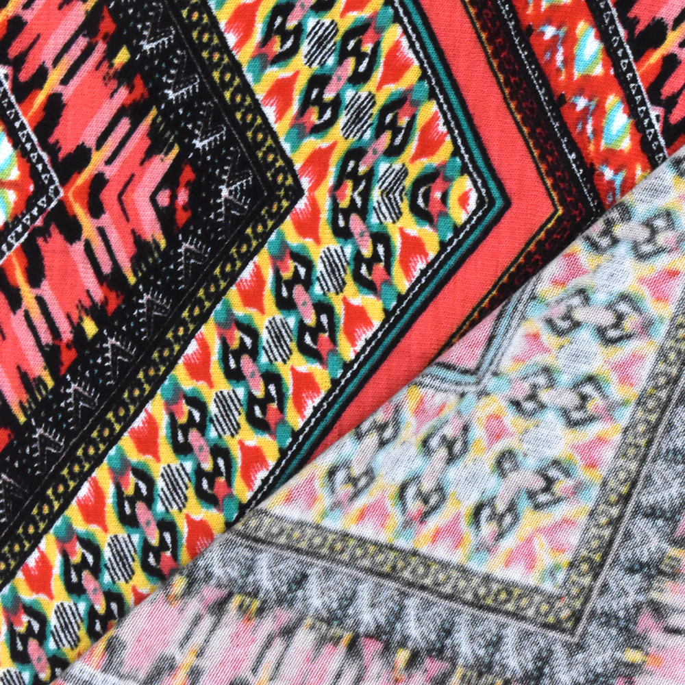 Red-Black-Multi Mix Pattern Chevron Printed Stretch Jersey Knit Fabric - Image 4