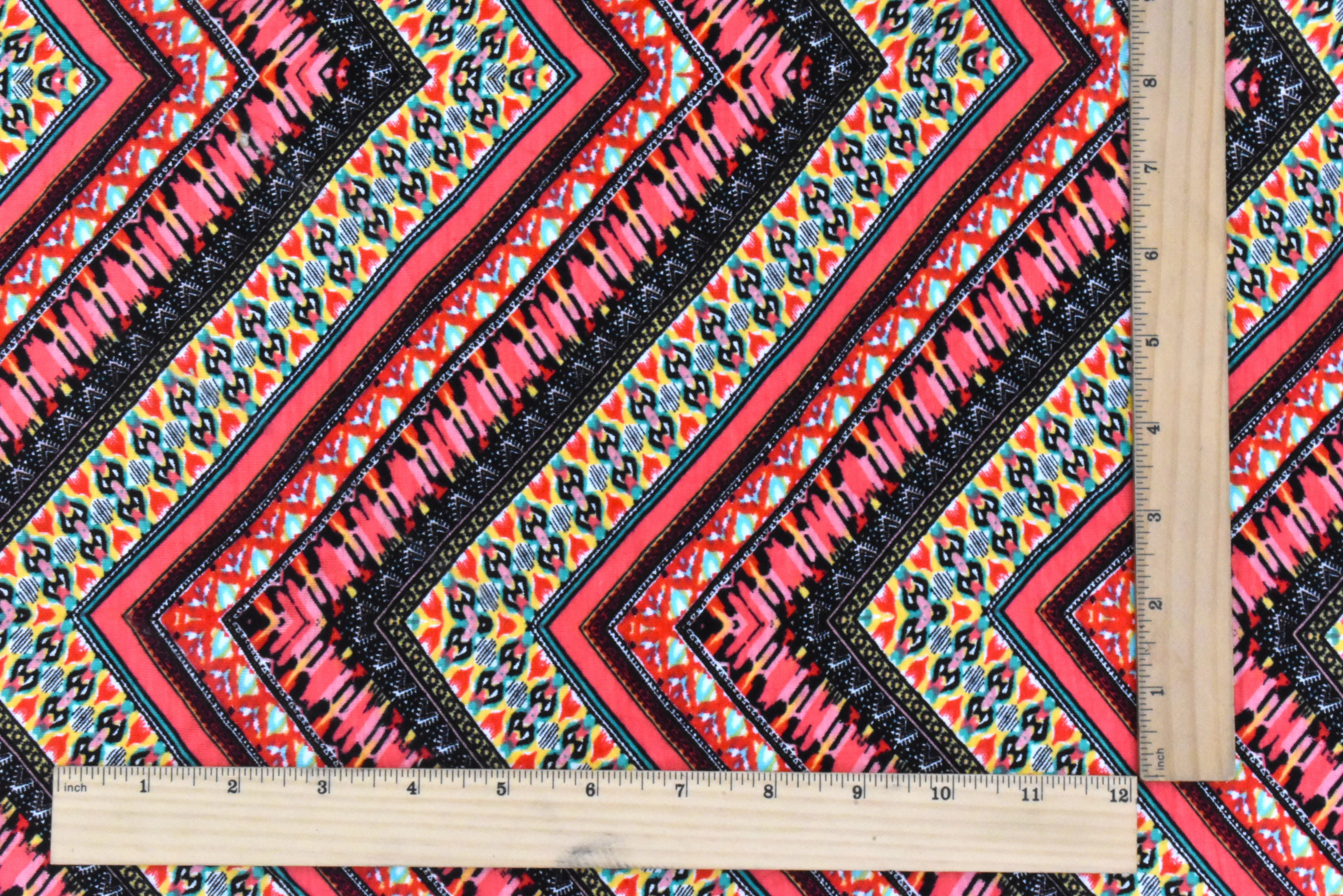 Red-Black-Multi Mix Pattern Chevron Printed Stretch Jersey Knit Fabric - Image 5