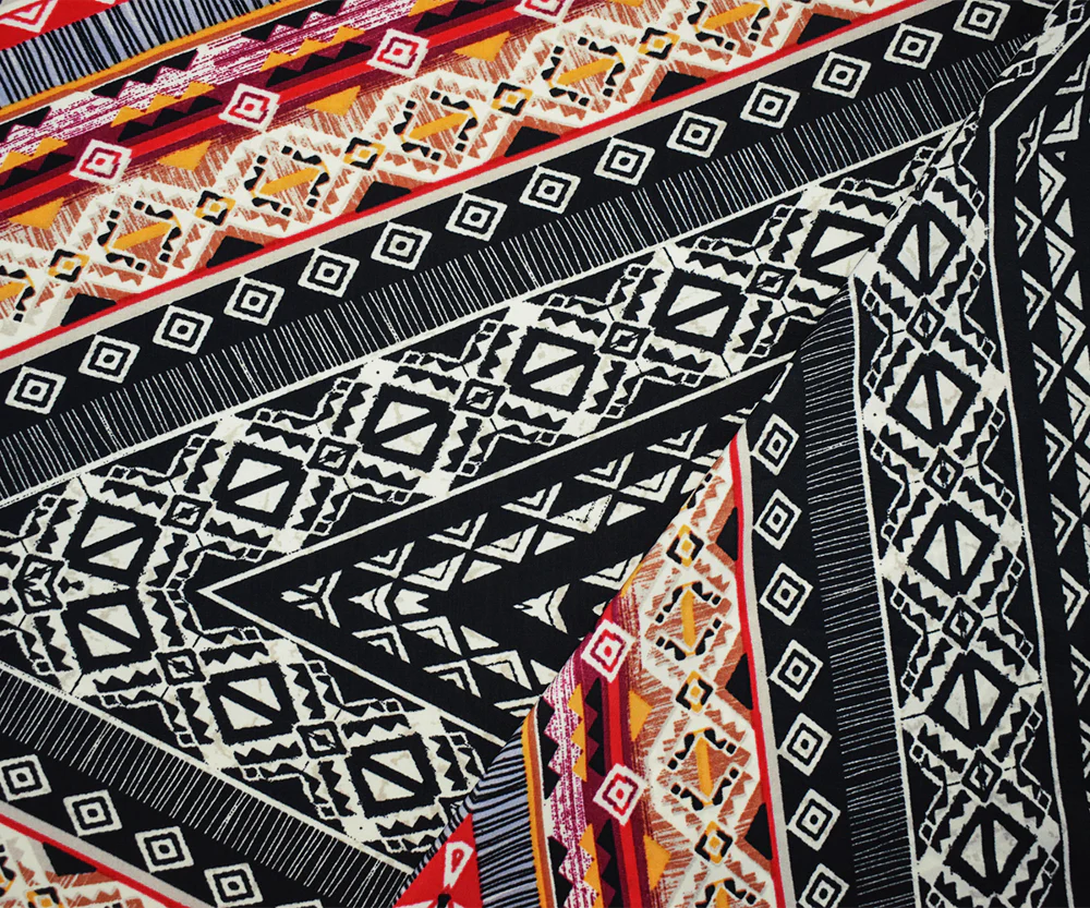Red-Black-Multi Poly Aztec Printed Faille Woven Fabric - Image 3
