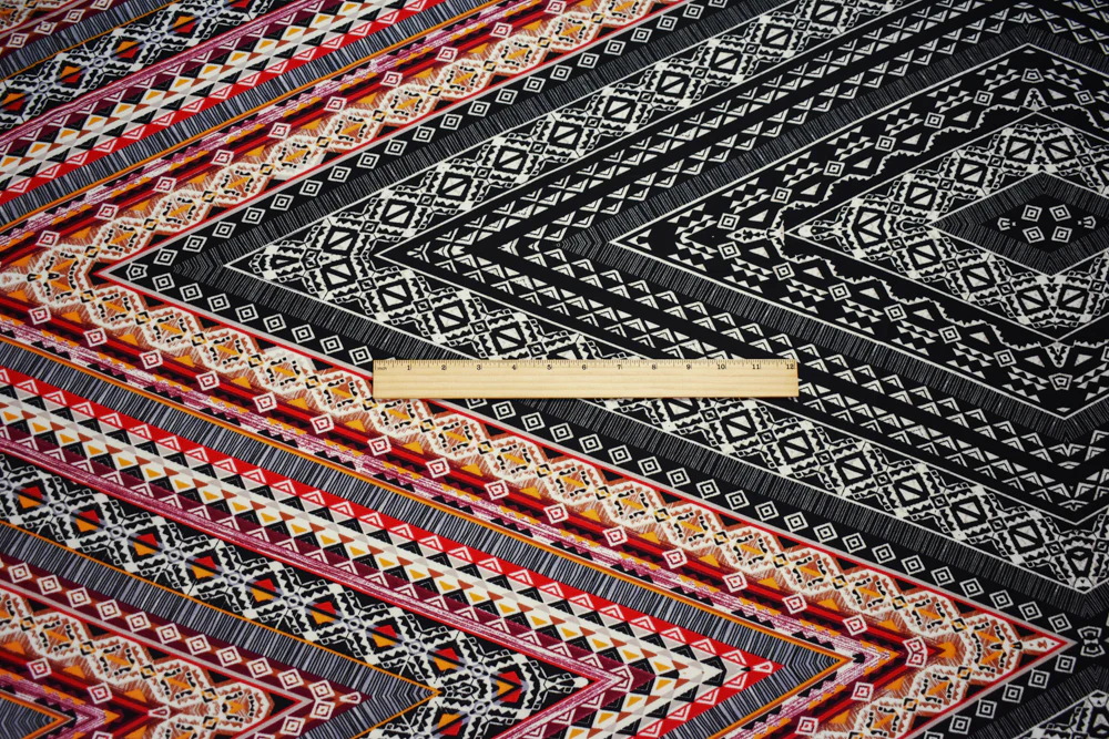 Red-Black-Multi Poly Aztec Printed Faille Woven Fabric - Image 4