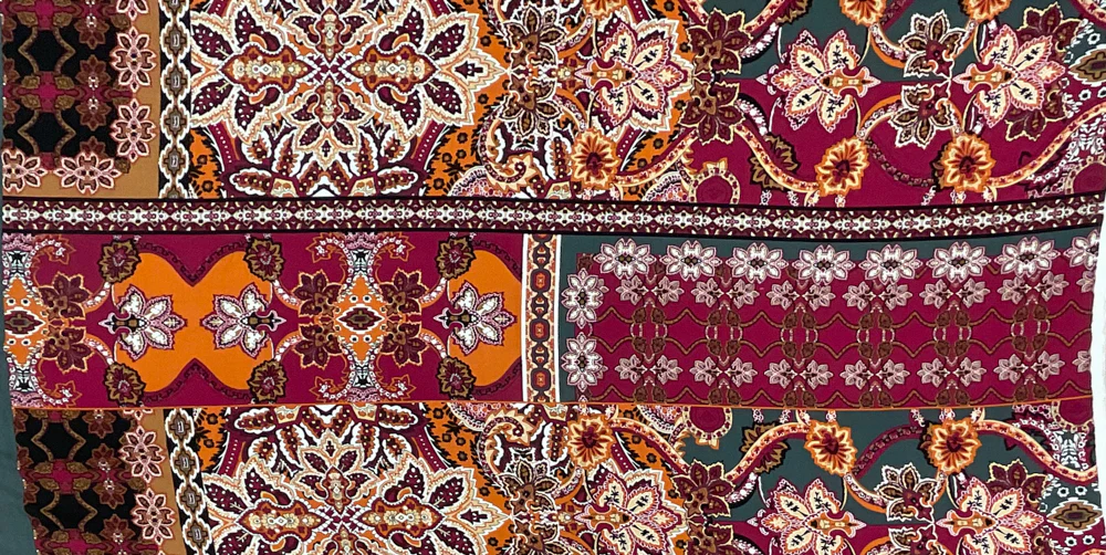 Red-Black-Multi Poly Floral Border Printed Momie Georgette Woven Fabric - Image 2