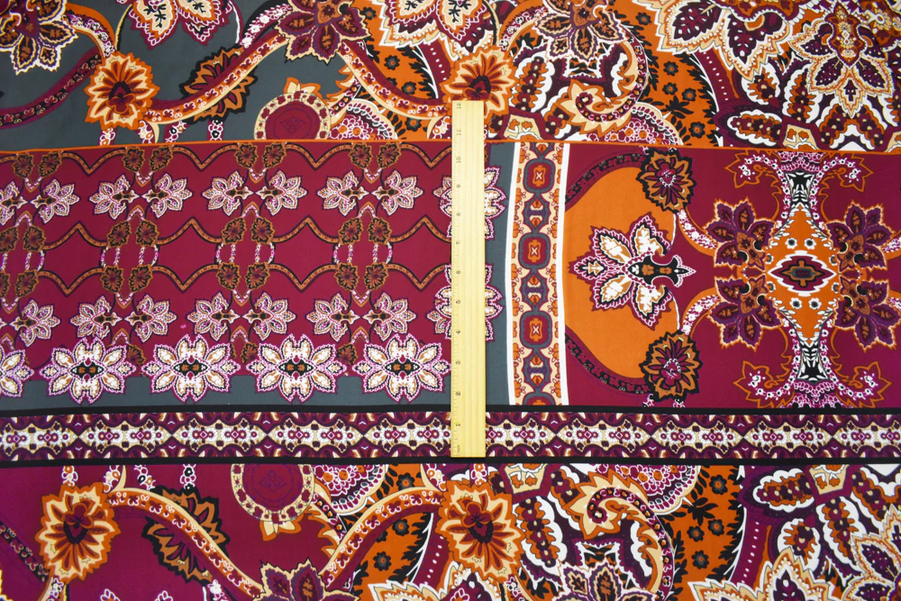 Red-Black-Multi Poly Floral Border Printed Momie Georgette Woven Fabric - Image 3