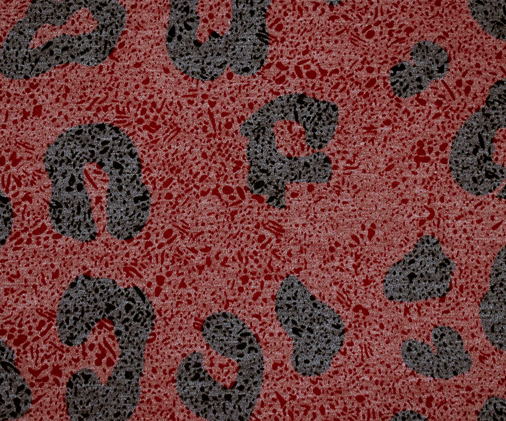 Red-Black-Multi Poly-Rayon Stretch Leopard Print Baby French Terry Knit - Image 2