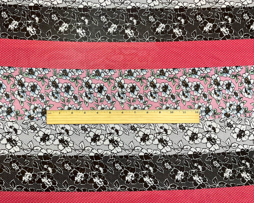 Red-Black-Multi Poly Stripe Floral Printed Chiffon Woven Fabric - Image 4