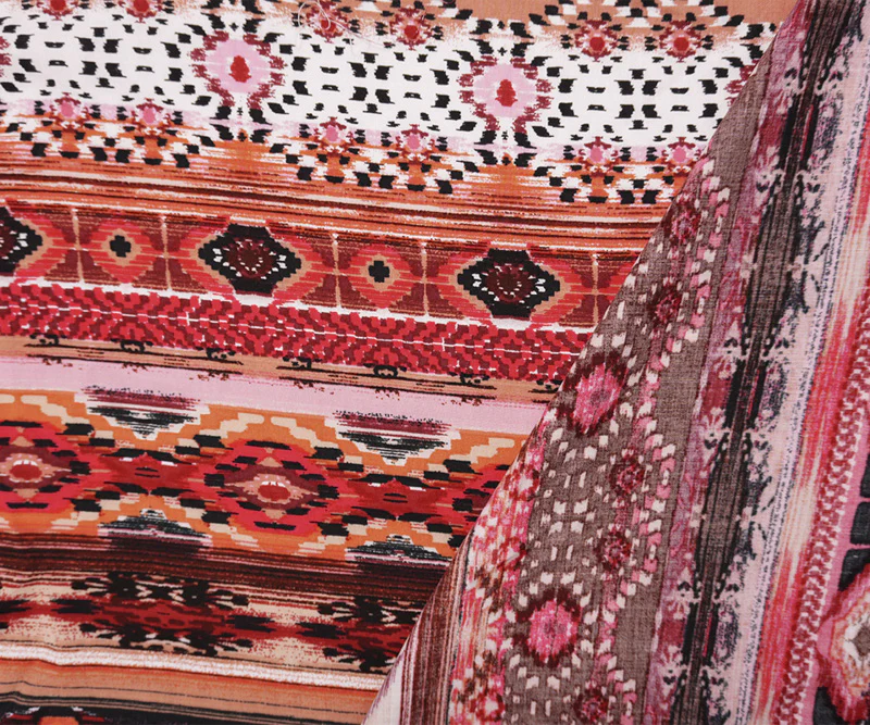 Red-Black-Multi Rayon Aztec Ikat Printed Challis Woven Fabric - Image 2
