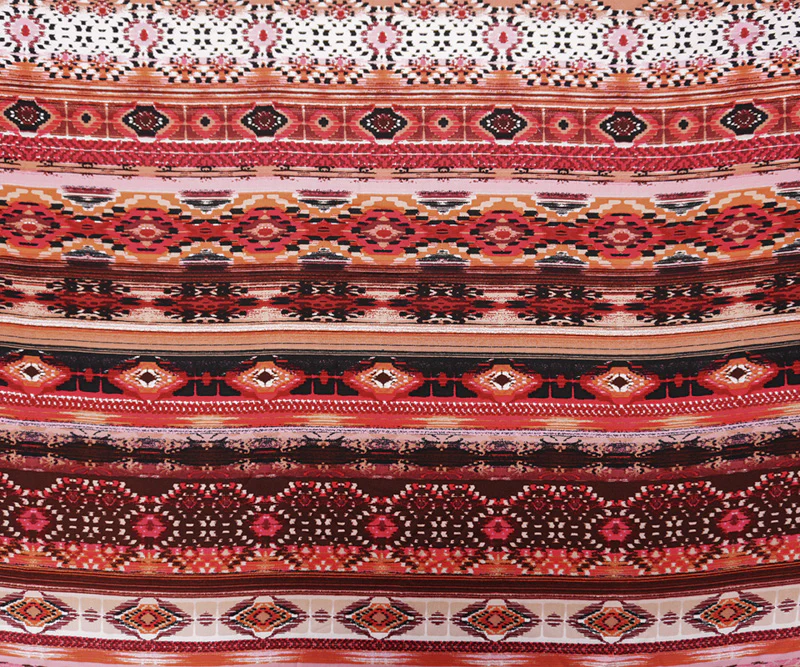 Red-Black-Multi Rayon Aztec Ikat Printed Challis Woven Fabric - Image 3