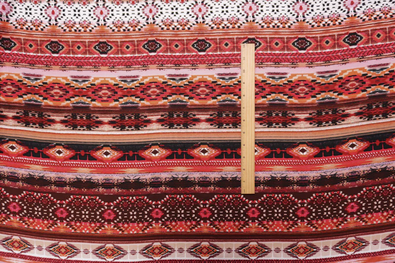 Red-Black-Multi Rayon Aztec Ikat Printed Challis Woven Fabric - Image 4