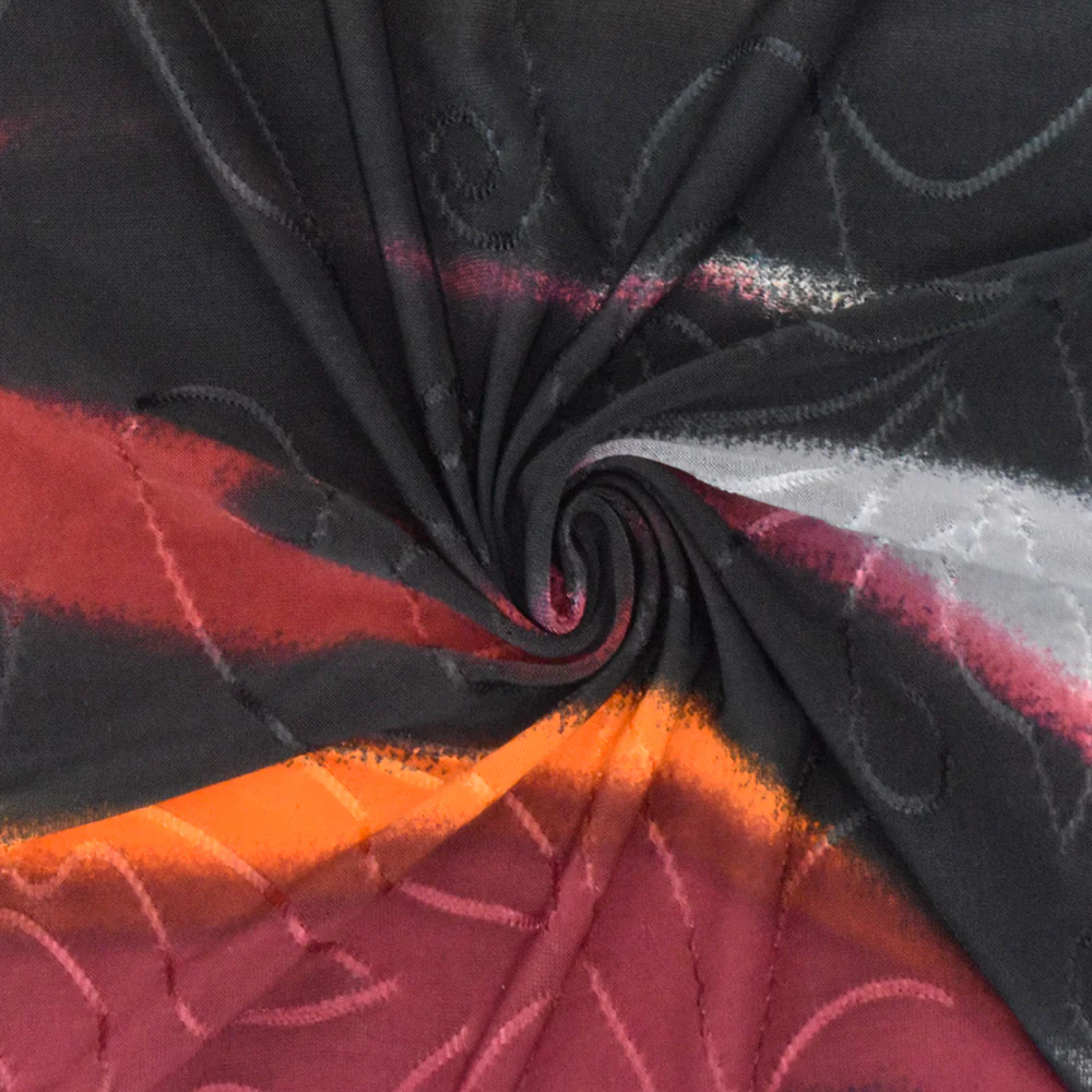 Red-Black-Multi Tie Dye Printed Embossed Stretch Jacquard Knit Fabric - Image 2
