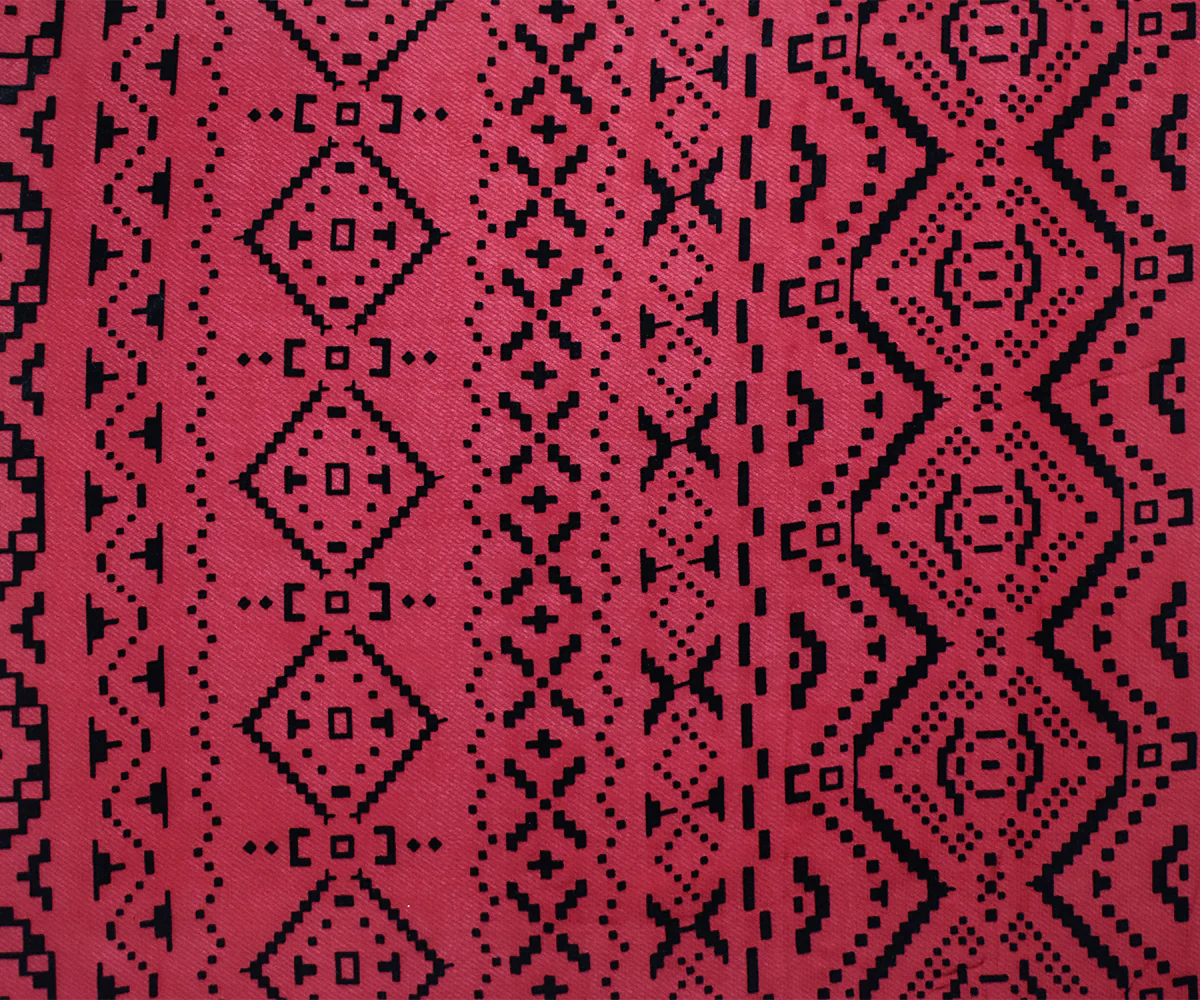 Red-Black Poly Aztec Geometric Velvet Flocked Printed Chiffon Woven Fabric - Image 3