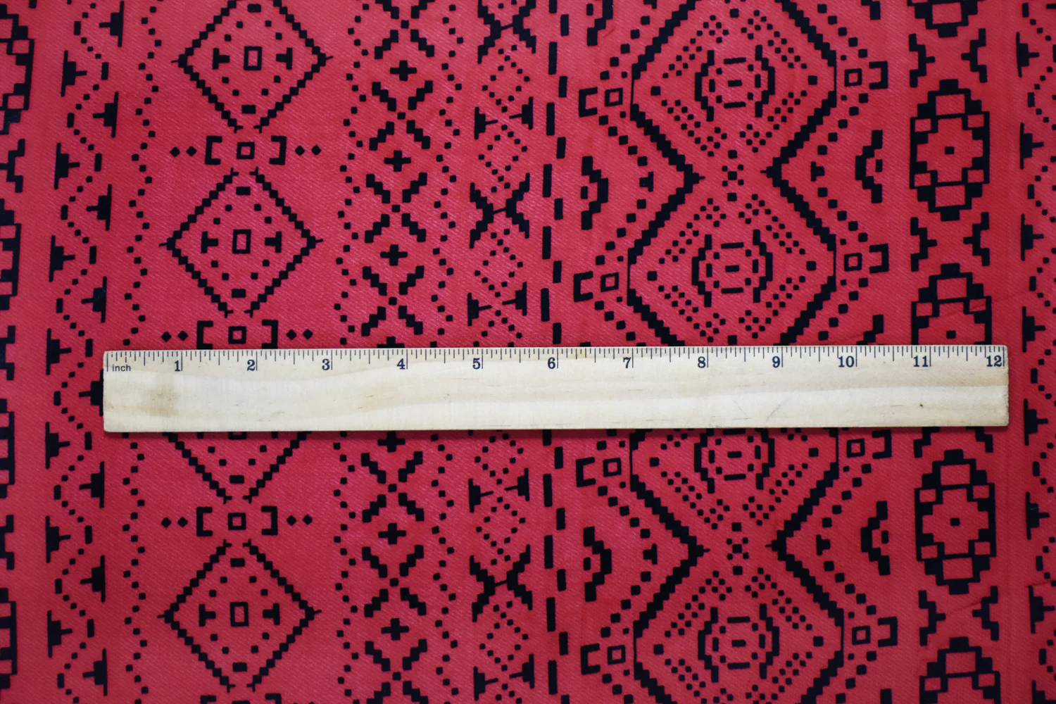 Red-Black Poly Aztec Geometric Velvet Flocked Printed Chiffon Woven Fabric - Image 4