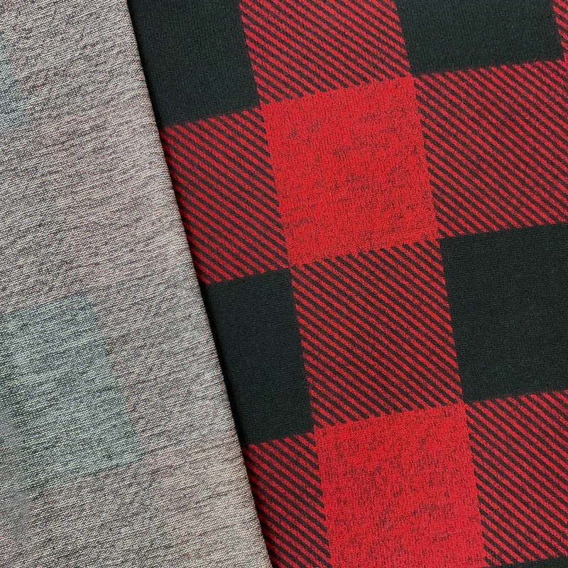 Red-Black Poly Stretch Check Print Brush Face Jersey Knit Fabric