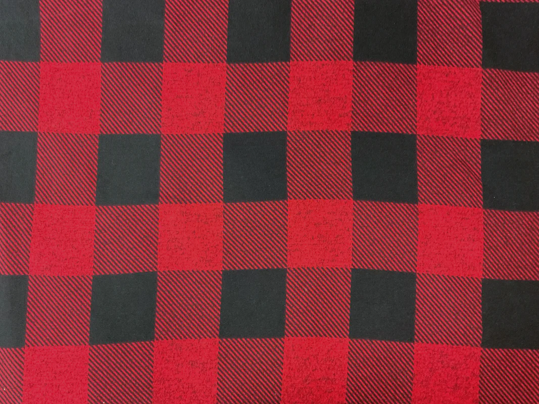 Red-Black Poly Stretch Check Print Brush Face Jersey Knit Fabric - Image 2