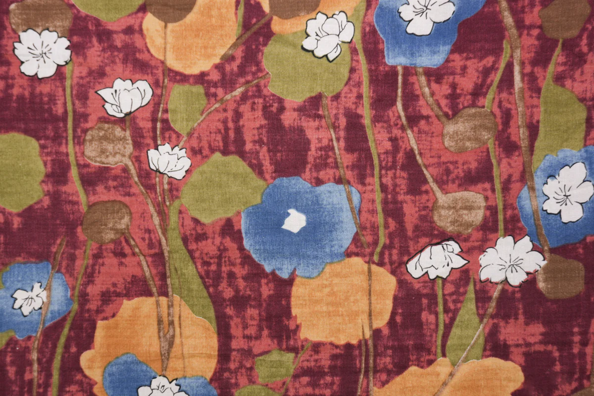 Red-Blue-Multi Cotton Floral Printed Voile Woven Fabric - Image 3