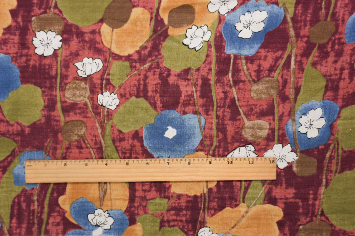 Red-Blue-Multi Cotton Floral Printed Voile Woven Fabric - Image 4