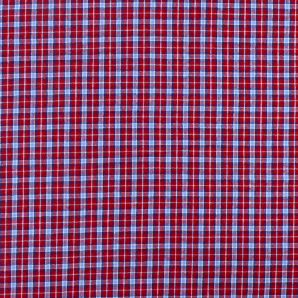 Red-Blue-Multi Plaid Cotton Polyester Madras Woven Fabric