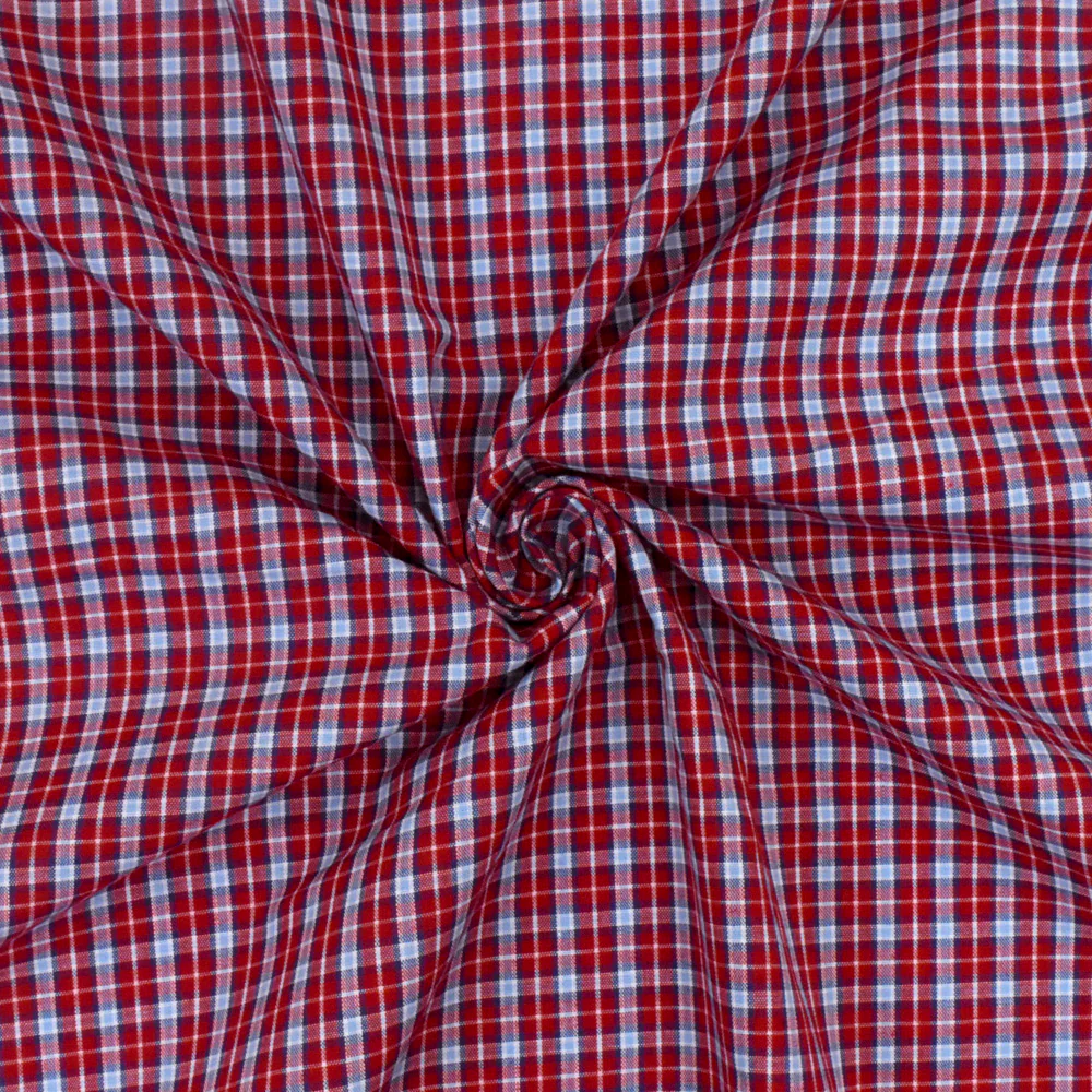 Red-Blue-Multi Plaid Cotton Polyester Madras Woven Fabric - Image 2