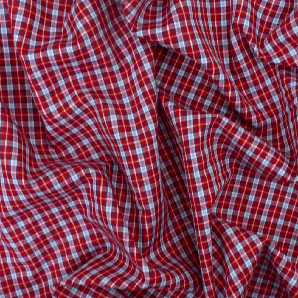 Red-Blue-Multi Plaid Cotton Polyester Madras Woven Fabric - Image 3