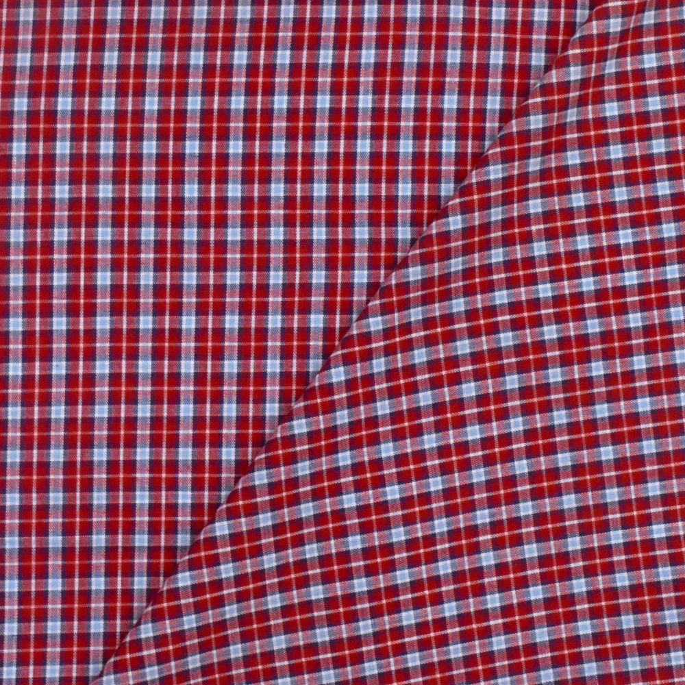 Red-Blue-Multi Plaid Cotton Polyester Madras Woven Fabric - Image 4